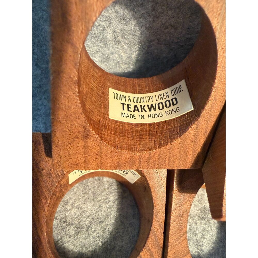 Mid-Century Modern square teakwood napkin rings set of 6